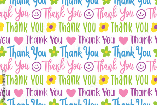 seamless repeating pattern with thank you lettering. vector illustration