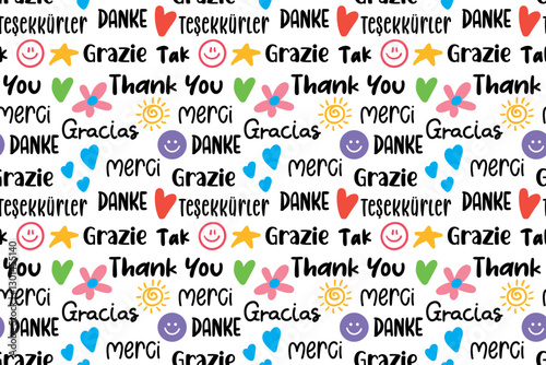 seamless repeating pattern with thank you lettering in different languages. vector illustration