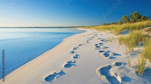 Footprints on the Sandy Shores of Lake Eyre Australia at Sunrise