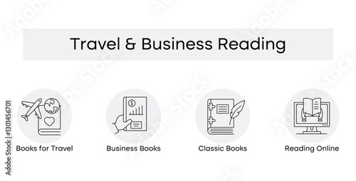 Travel  Business Reading – Exploring Literature for Work and Leisure with Editable Stroke