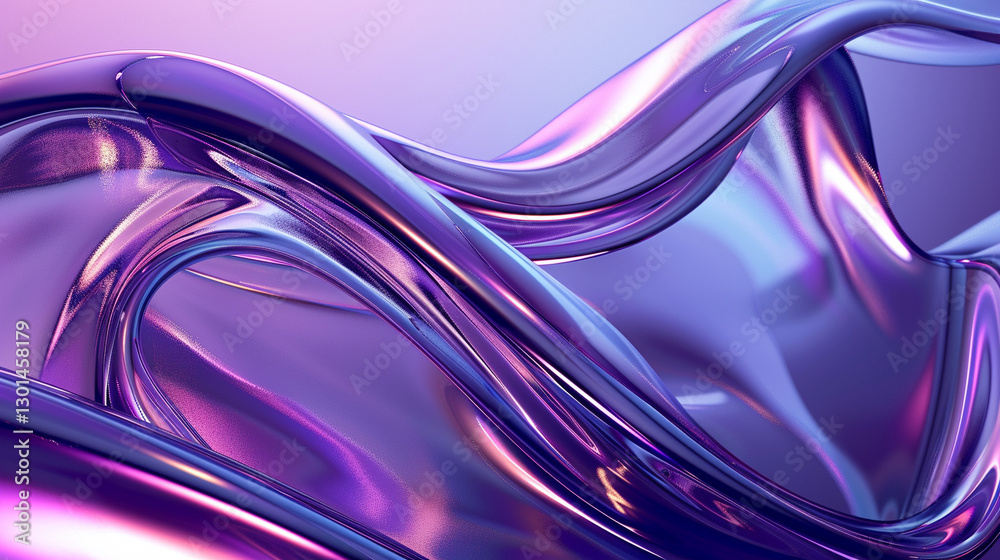 Fototapeta premium Abstract 3D wave, smooth glass-like curves, fluid motion, gradient blue and purple reflections, high-quality rendering.