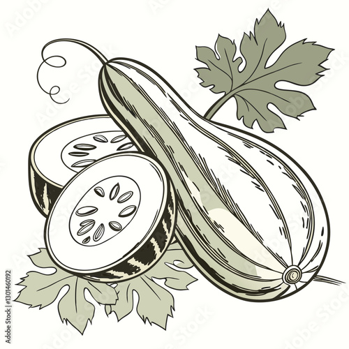 Realistic full-body bottle gourd vector artwork