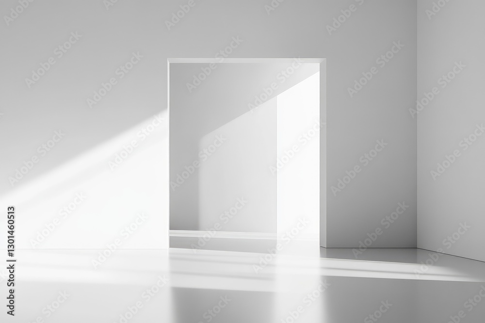 Fototapeta premium Minimalist exhibition hall with blank wall for display. AI generated illustration.