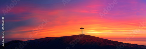 Cross at Sunrise on a Hill - Symbol of Hope, Renewal, and Divine Grace in Inspirational Spiritual Reflection