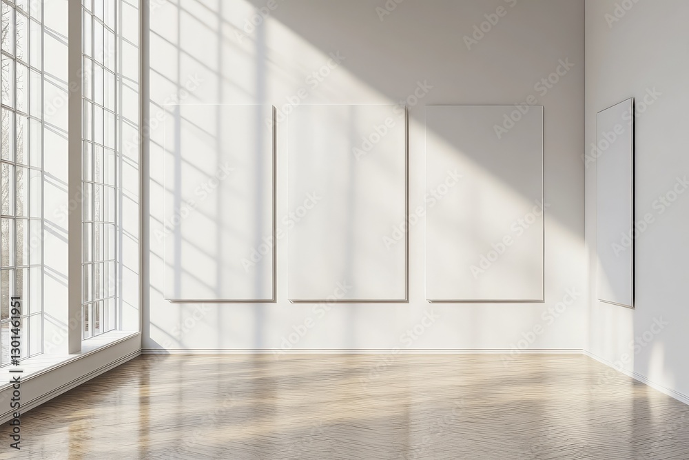 Obraz premium Minimalistic gallery with empty poster. AI generated illustration.