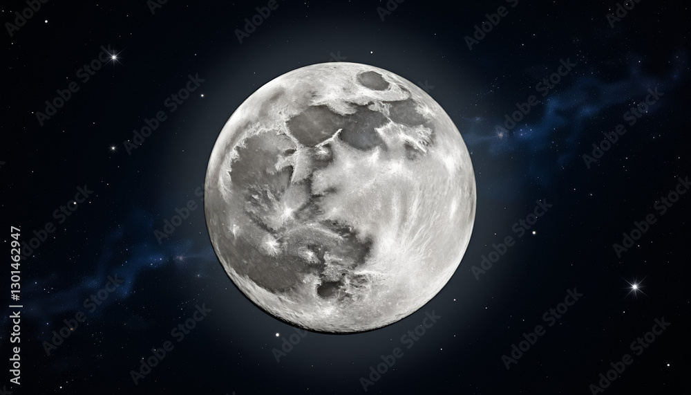 Fototapeta premium Detailed close-up of full moon against starry deep space backdrop, cosmic beauty