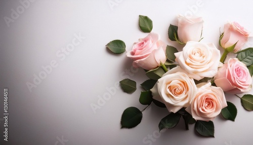 Multicolored roses on a bright background with space for text, template for a birthday card, March 8, Mother's Day.