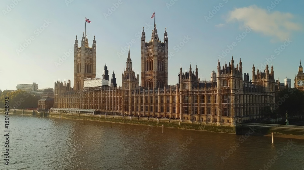 House of Parliament with Iconic British Flag: A Symbol of Britain's Heritage and London’s Architectural Grandeur House of Parliament with Iconic British Flag: A Symbol of Britain's Heritage and London’s Architectural Grandeur