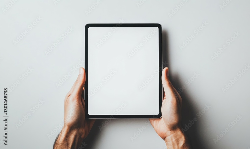 A person is holding a tablet with a white screen A person is holding a tablet with a white screen