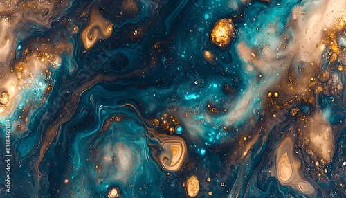 Fluid art Blue, brown, gold mix with glitter