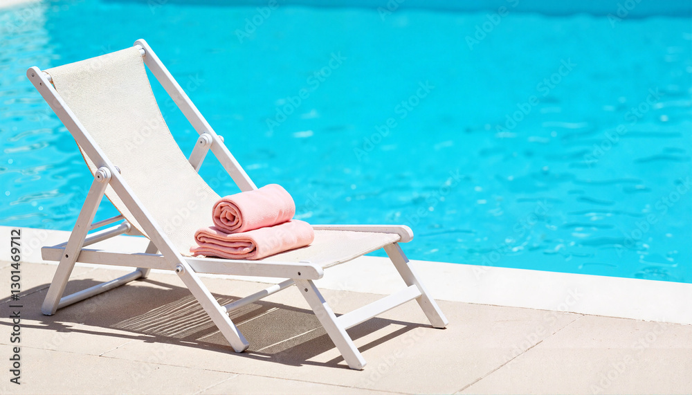 Relaxing deck chair by vibrant poolside, ultimate leisure Relaxing deck chair by vibrant poolside, ultimate leisure