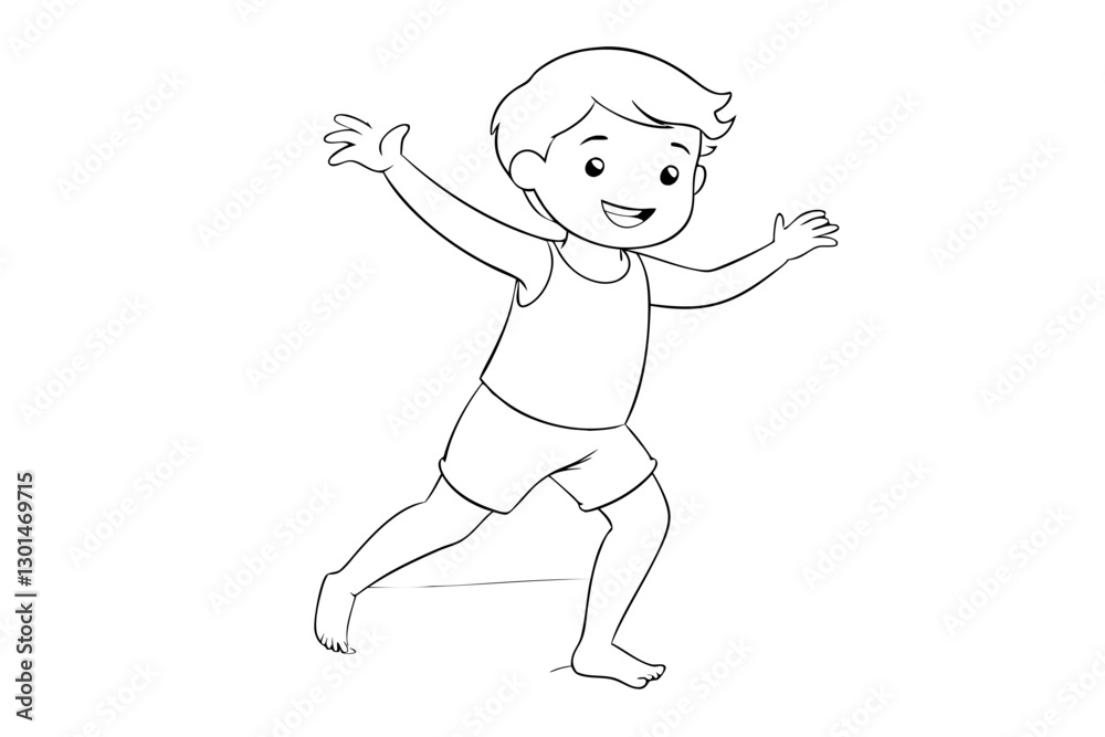 Toddler Dancing at the Beach Coloring Book Illustration Toddler Dancing at the Beach Coloring Book Illustration