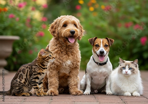 Adorable Pets Posing: A Joyful Garden Portrait