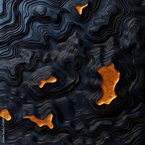 Topographic relief with glowing pockets