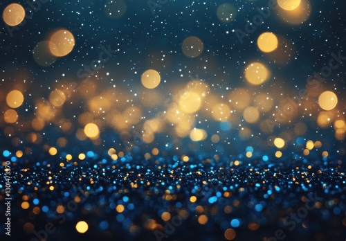 Sparkling Glittering Particles in Soft Focus with Vibrant Bokeh Effect in Shades of Blue and Gold for Festive and Celebratory Backgrounds