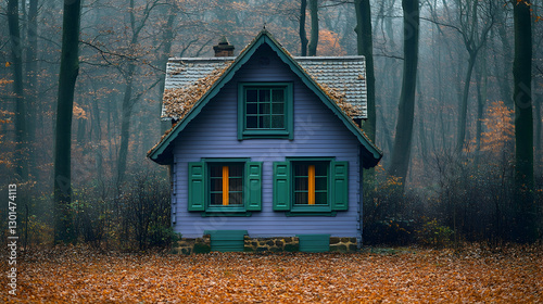 Misty Forest Cottage in Autumn (1)