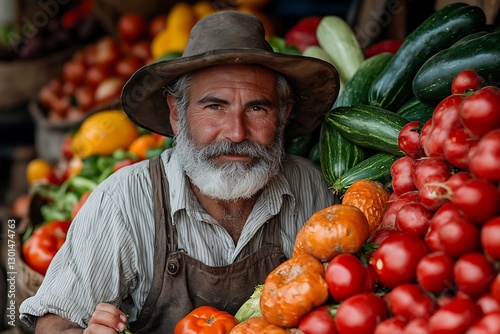 Farmer amidst vibrant market produce