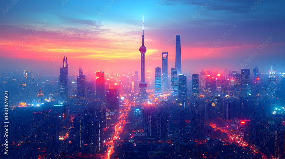 Fototapeta premium Shanghai Skyline Sunrise Cityscape
