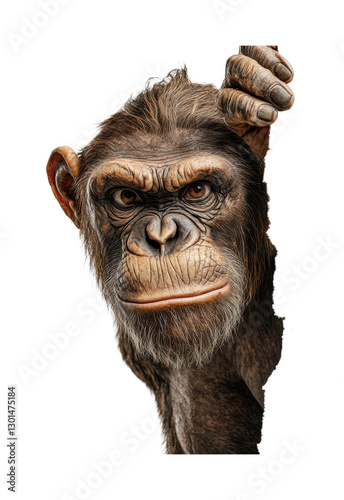 Primate close-up showcasing detailed facial features and expressive gaze for artistic design and educational purposes, cut out