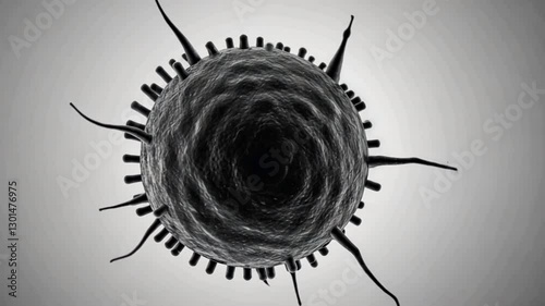 Abstract Representation of a Microbial Structure on a Gray Background