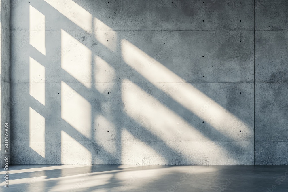 Obraz premium Modern concrete interior with sunlight and empty wall mockup place. AI generated illustration.