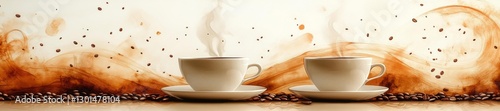 Pastel Coffee Cups with Steam and Coffee Beans for a Relaxing Atmosphere. Generative AI