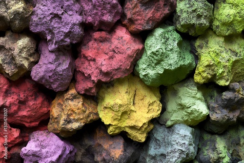 Vibrant multicolored rock wall displaying various brightly colored stones photo