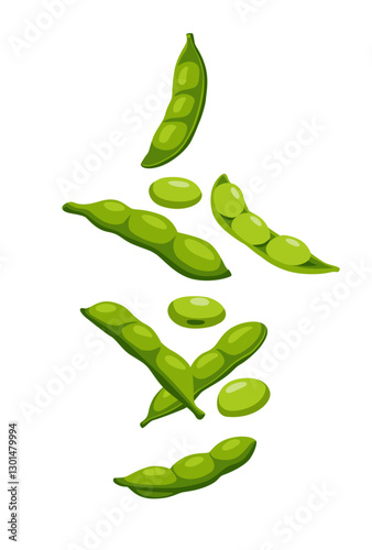 Soybean pods, edamame beans vector illustration for ad soy product.eps 10. perfect for wallpaper or design elements	