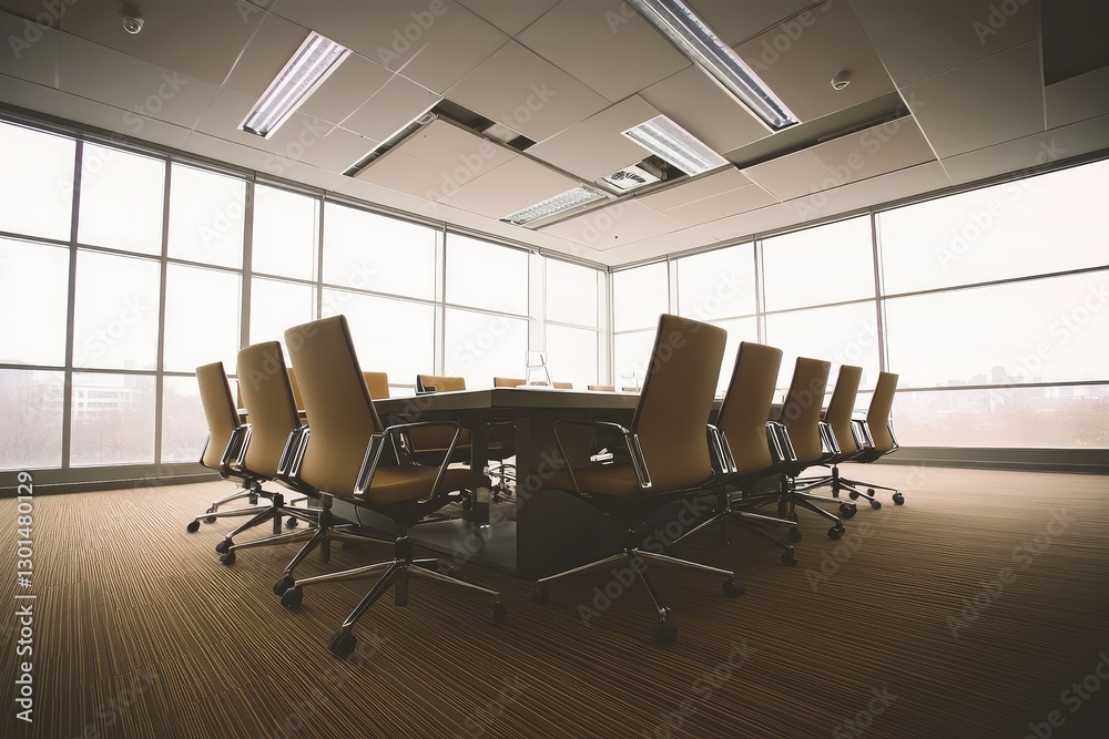 Modern conference room with sleek design and large windows. AI generated illustration. Modern conference room with sleek design and large windows. AI generated illustration.