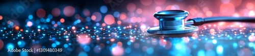 Abstract Healthcare Image with Stethoscope and Sparkling Bokeh Lights. Generative AI photo