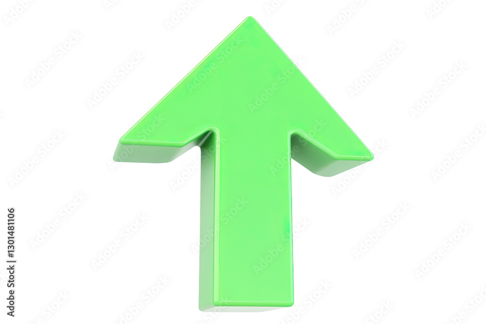 3D render of a green arrow pointing upwards, isolated on a white background, simple design 3D render of a green arrow pointing upwards, isolated on a white background, simple design
