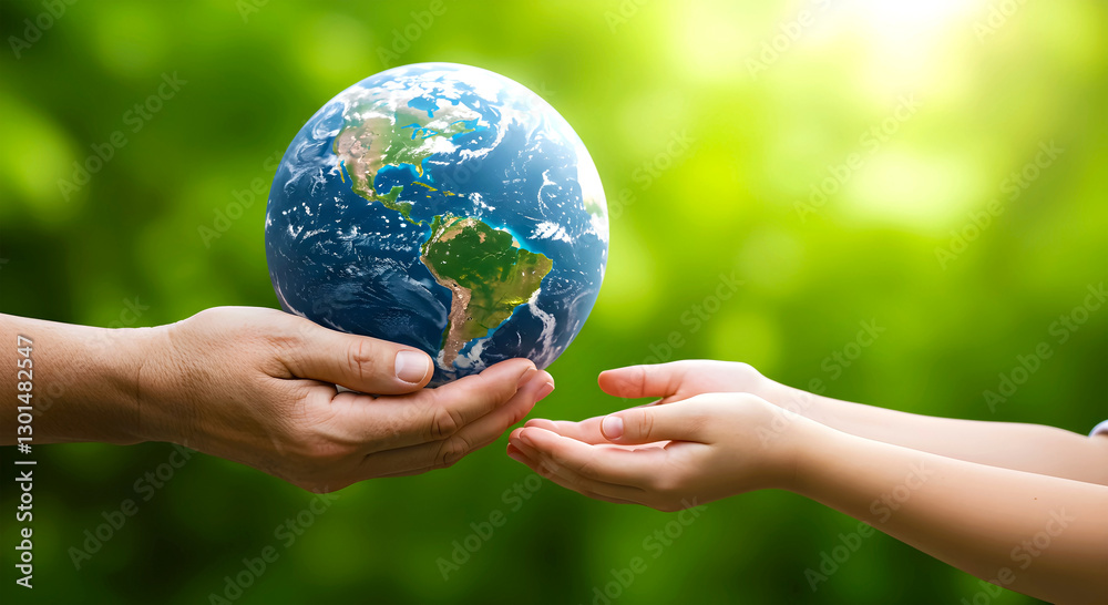 Hands Passing Earth Globe Symbol of Sustainability and Generational Responsibility Hands Passing Earth Globe Symbol of Sustainability and Generational Responsibility