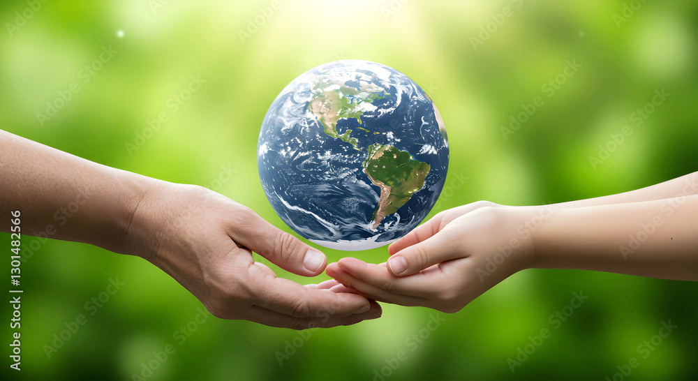 Hands Passing Earth Globe Symbol of Sustainability and Generational Responsibility Hands Passing Earth Globe Symbol of Sustainability and Generational Responsibility
