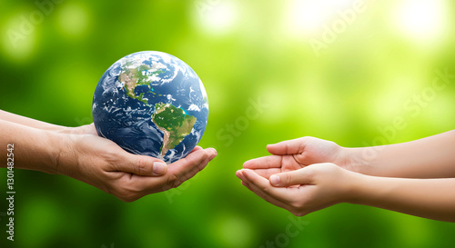 Hands Passing Earth Globe Symbol of Sustainability and Generational Responsibility