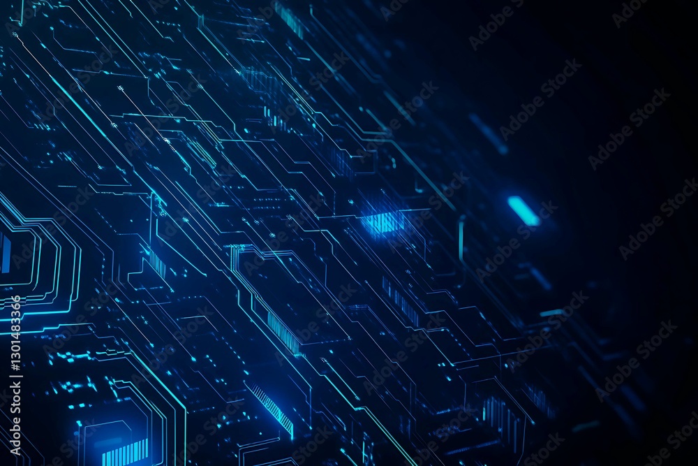 Abstract close-up of a glowing blue digital circuit board, showcasing intricate connections and technological design on a black background.
Abstract close-up of a glowing blue digital circuit board, showcasing intricate connections and technological design on a black background.