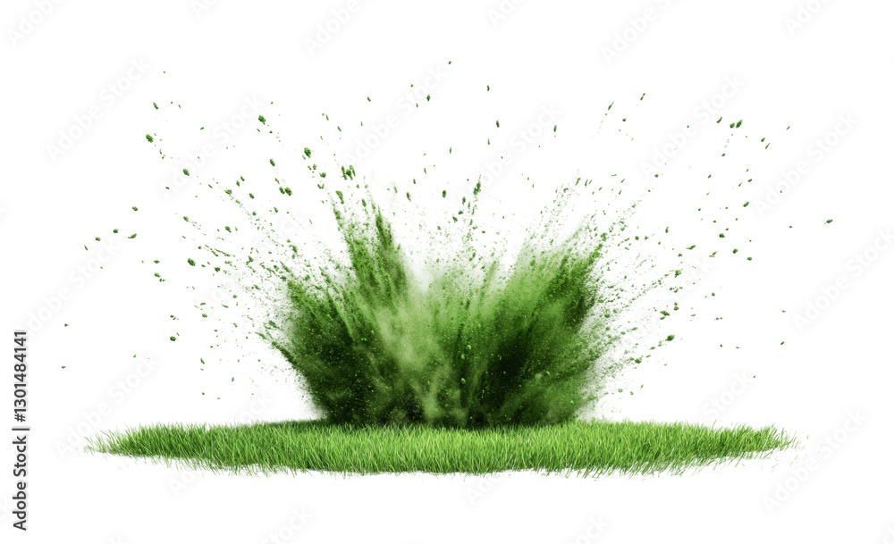 Green powder explosion on grass creating a vibrant natural effect for creative projects, cut out Green powder explosion on grass creating a vibrant natural effect for creative projects, cut out