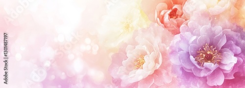 Spring floral arrangement featuring fresh, vibrant flowers on a light pastel backdrop, perfect for a festive floral theme with additional copy space