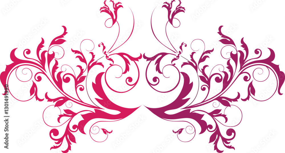 Symmetrical Red Ornamental Design with Swirling Vines Symmetrical Red Ornamental Design with Swirling Vines