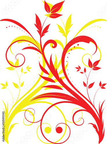 Symmetrical Red Ornamental Design with Swirling Vines
