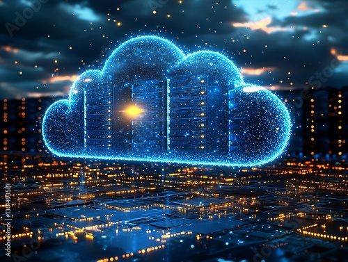 Cloud Servers Cityscape Night