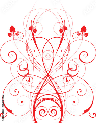 Symmetrical Red Ornamental Design with Swirling Vines