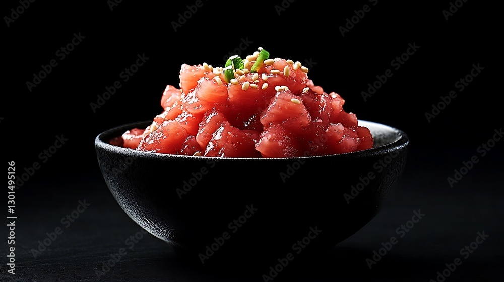 Preparing Delicious Red Seafood in Bowl with Sesame Seeds Preparing Delicious Red Seafood in Bowl with Sesame Seeds