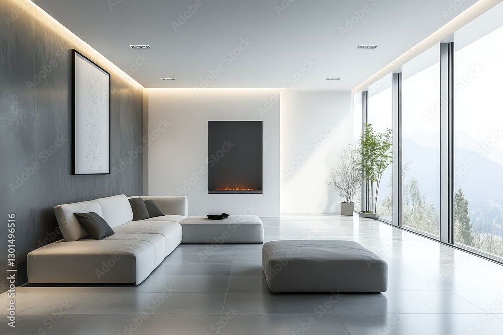 Modern interior with clean design and ample copyspace. AI generated illustration.