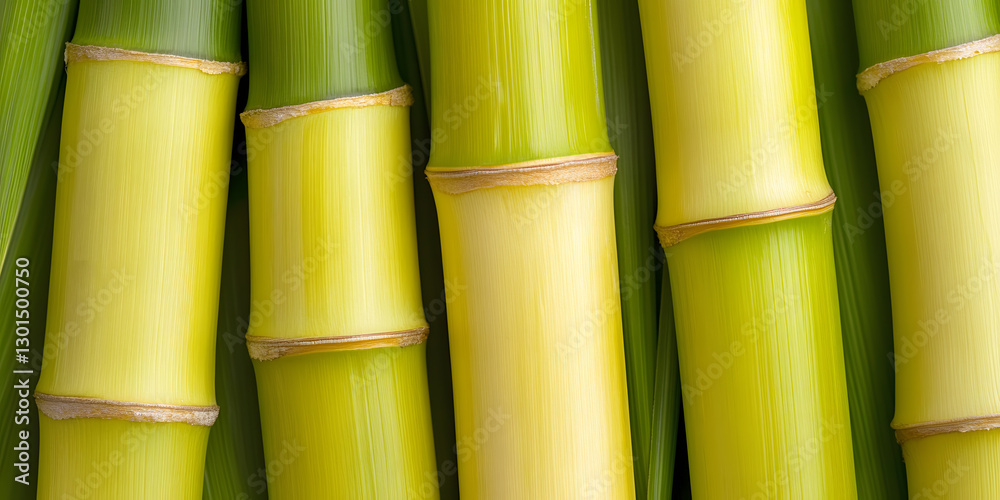 Fresh stalks of sugarcane in vibrant green tones, featuring cylindrical segments and leafy accents. Ideal for illustrating natural sweetness and agricultural bounty. Fresh stalks of sugarcane in vibrant green tones, featuring cylindrical segments and leafy accents. Ideal for illustrating natural sweetness and agricultural bounty.