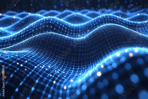 Digital Waveform, Glowing Grid, Dark Background