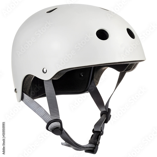 A white skateboard helmet on a transparent background.