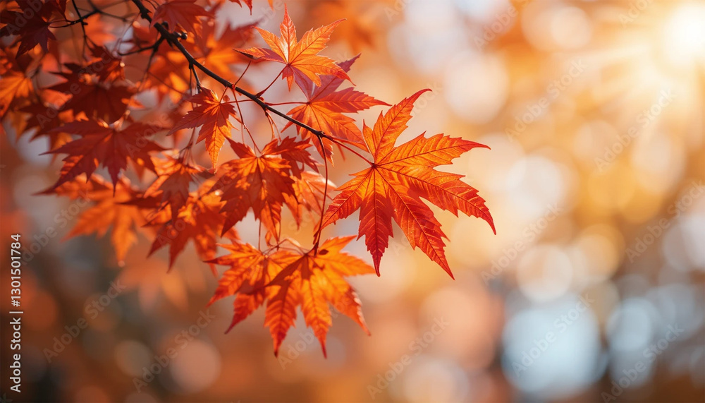 Autumn maple leaves, vibrant orange and red foliage, soft focus background Autumn maple leaves, vibrant orange and red foliage, soft focus background