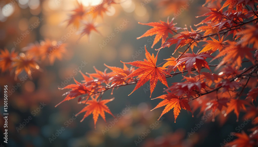 Autumn maple leaves, vibrant orange and red foliage, soft focus background Autumn maple leaves, vibrant orange and red foliage, soft focus background