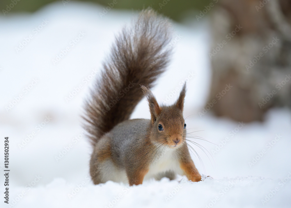 Cute Norwegian Red squirrel (Sciurus vulgaris) in snow Cute Norwegian Red squirrel (Sciurus vulgaris) in snow