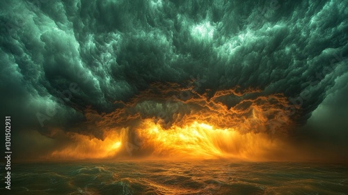 Dramatic Stormy Sky with Dark Clouds and a Glowing Horizon. Generative AI photo